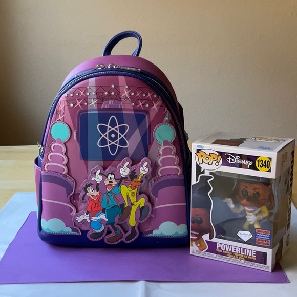 🎤🪩 LOUNGEFLY POWERLINE EYE TO EYE GLOW MINI BACKPACK AND FUNKO POP BUNDLE 🎤🪩 - Picture 3 of 16